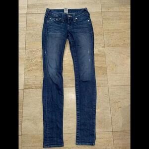 True Religion Women's Skinny Embroidered Blue‎ U Blue Denim Jeans Sz 24